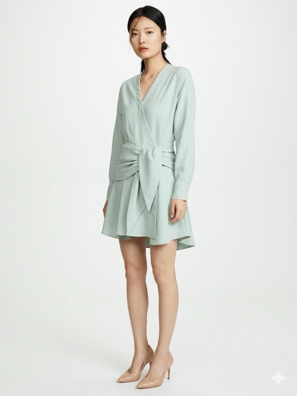 $775 Tibi Wrap Pleated Long Sleeve Asymmetrical Unstructured Dress Size 2-4